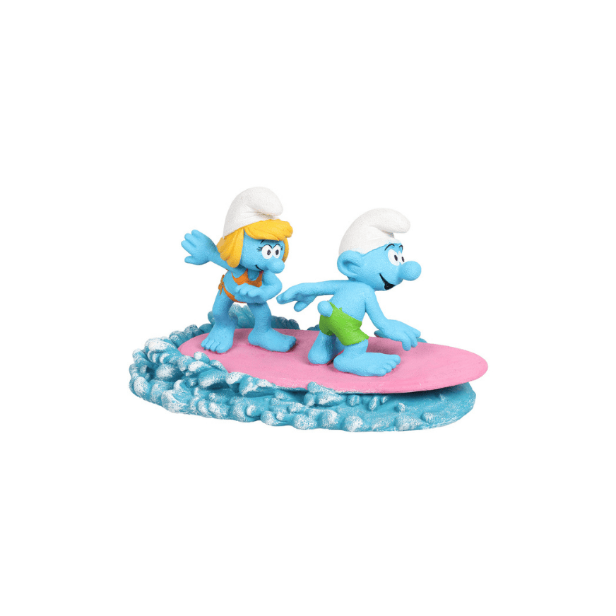 Schlumpfine mit Schlumpf auf dem Surfbrett Figur