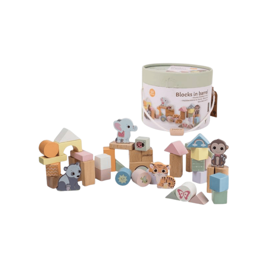 50 Holzbausteine Wildies Family in Tonne